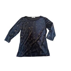 Vintage 90s Marchetta Black Velour Top with Floral Pattern - Size M/L